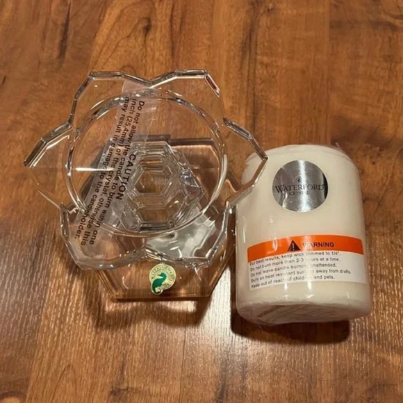 Waterford Paradisio Lead Crystal 4" Pillar Candle Holder & Candle - Picture 3 of 11